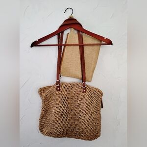 Ellos Tan and Brown Woven Tote Bag Set